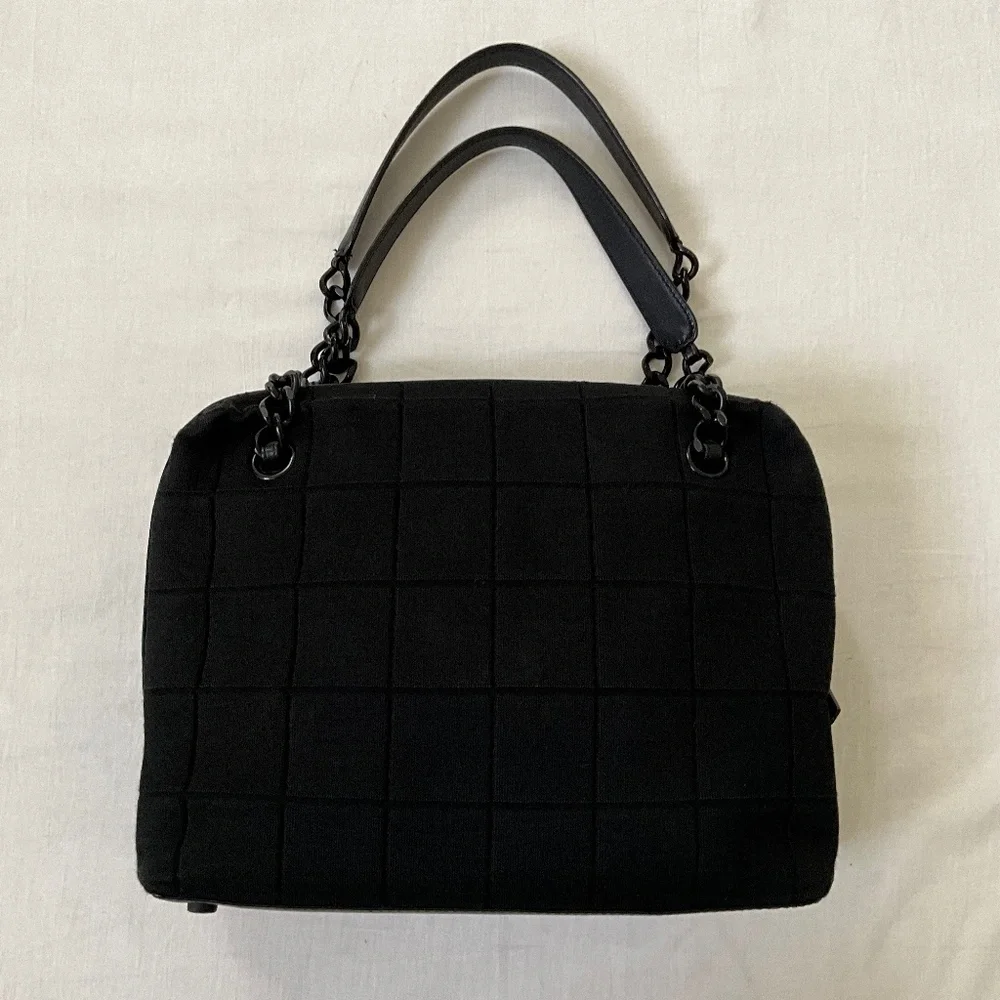 CHANEL Vintage Jersey Square Quilt Shoulder Tote Black - Picture 2 of 15